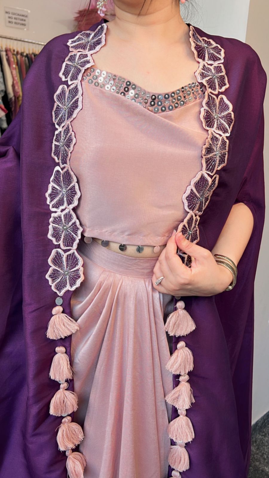 3PC DRAPE SKIRT WITH CAPE