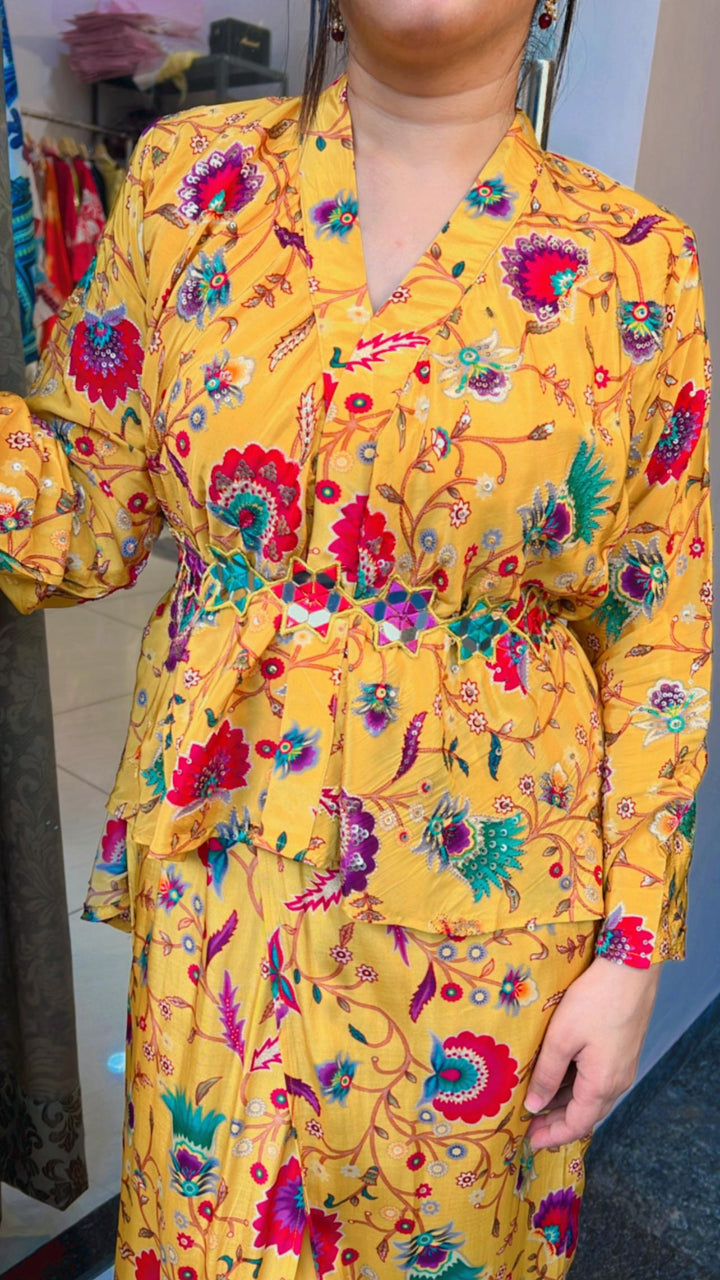 YELLOW MUSTARD 2 PC FESTIVE SET WITH BELT