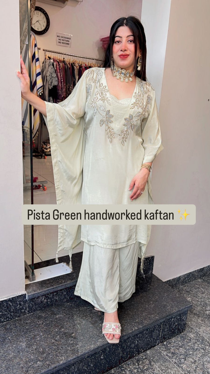 PISTA GREEN HANDWORKED KAFTAN