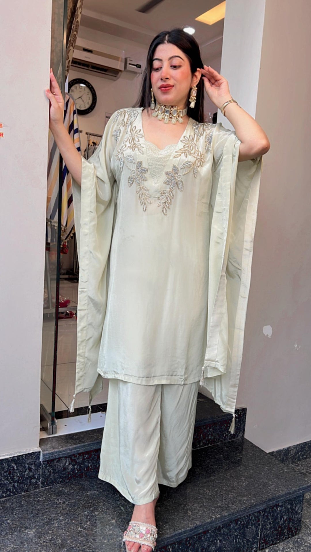 PISTA GREEN HANDWORKED KAFTAN