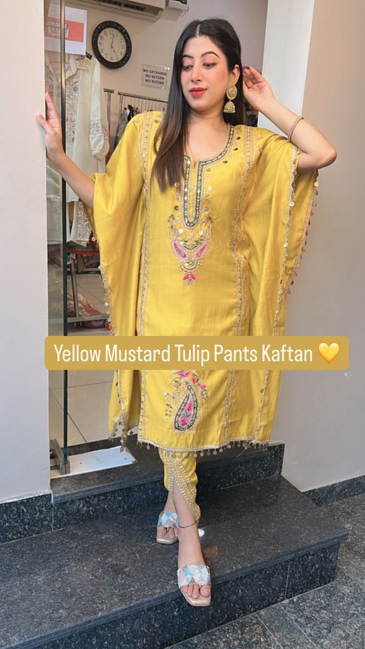 YELLOW MUSTARD TULIP PANTS KAFTAN SET