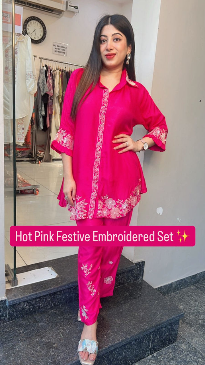 HOT PINK FESTIVE EMBROIDRED SET