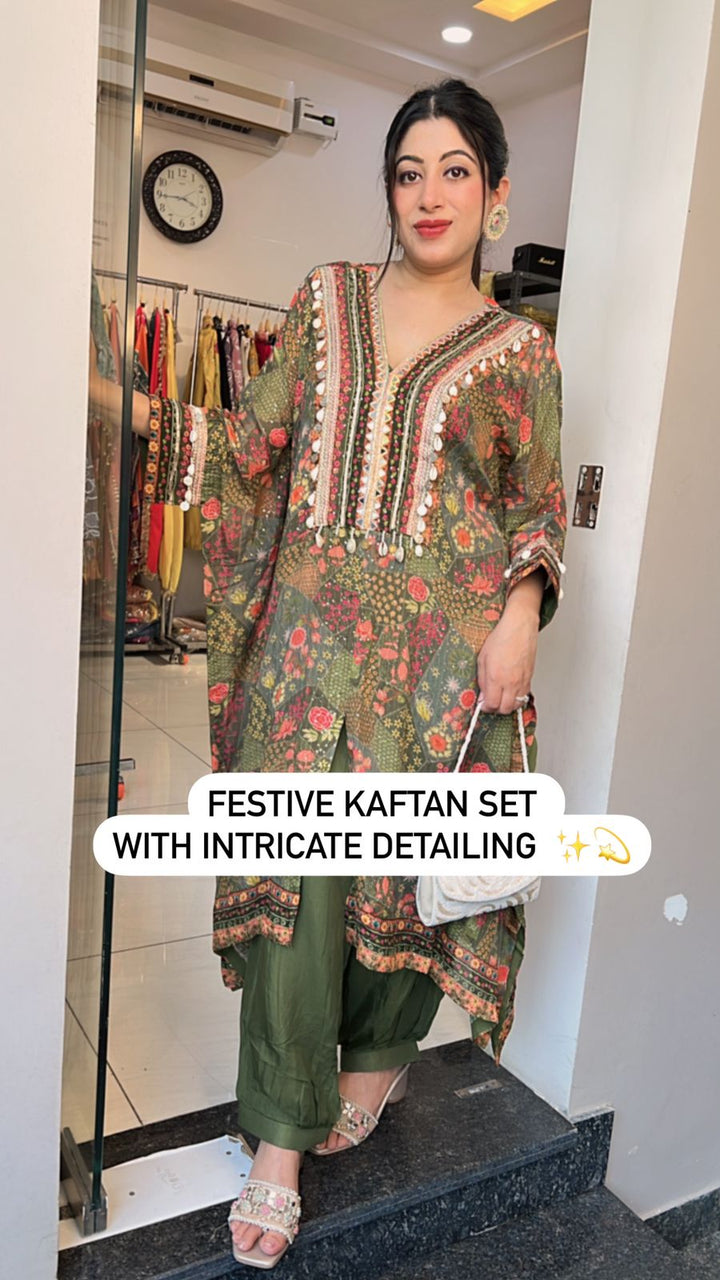 Festive Kaftan Set With Intricate Detailings