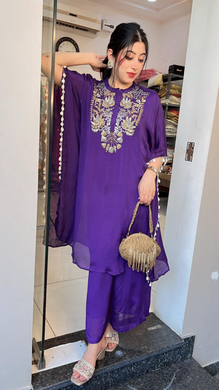SEQUIN,PEARL HAND EMBELLISHED KAFTAN SET