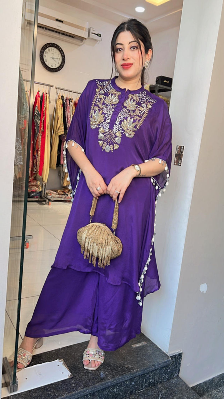 SEQUIN,PEARL HAND EMBELLISHED KAFTAN SET