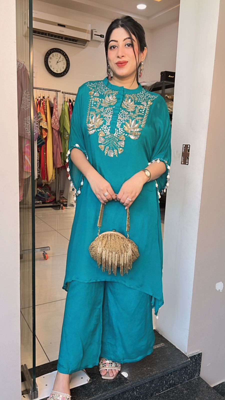 SEQUIN,PEARL HAND EMBELLISHED KAFTAN SET