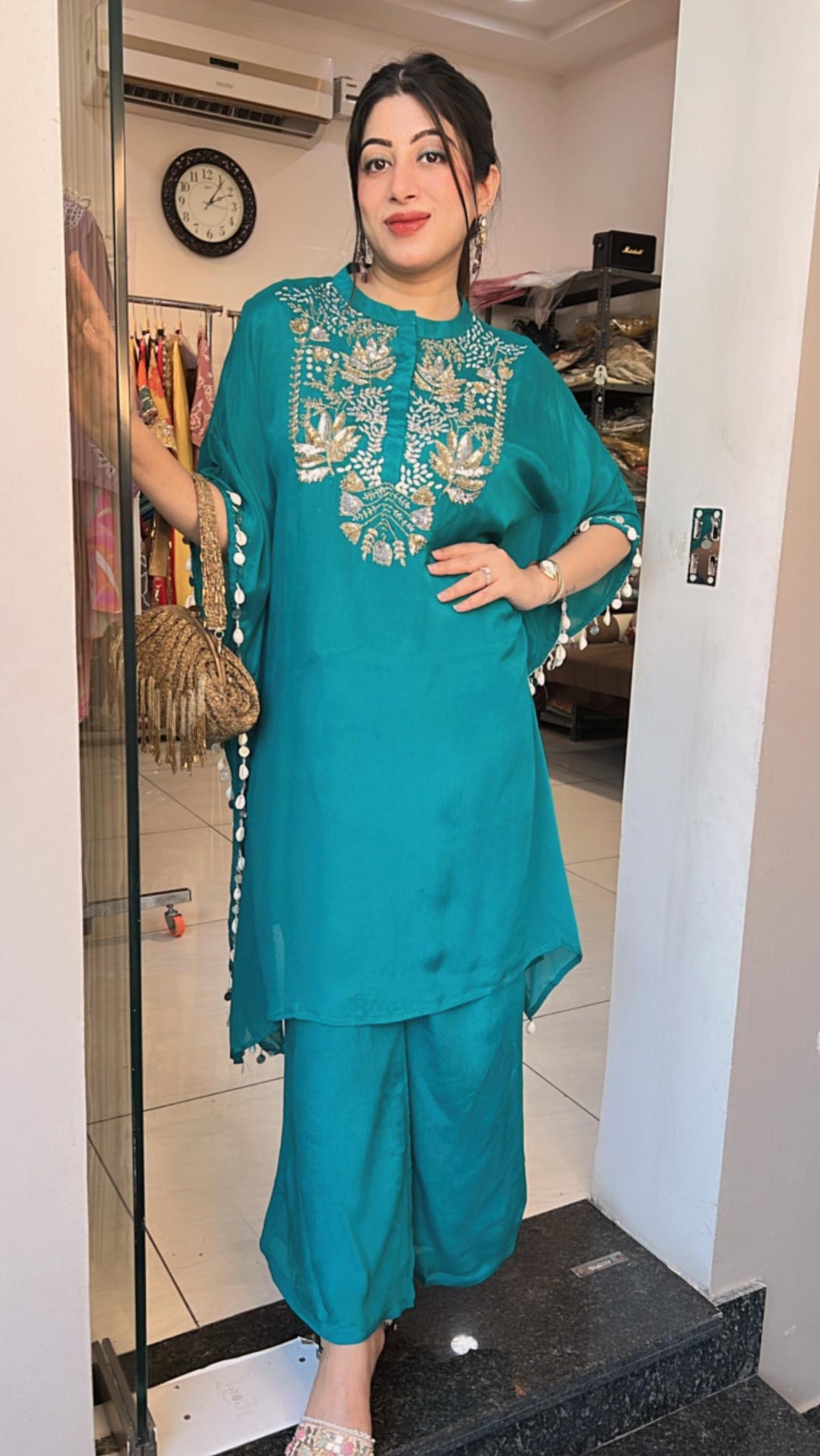 SEQUIN,PEARL HAND EMBELLISHED KAFTAN SET
