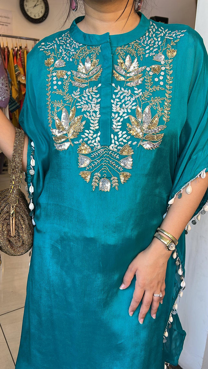SEQUIN,PEARL HAND EMBELLISHED KAFTAN SET