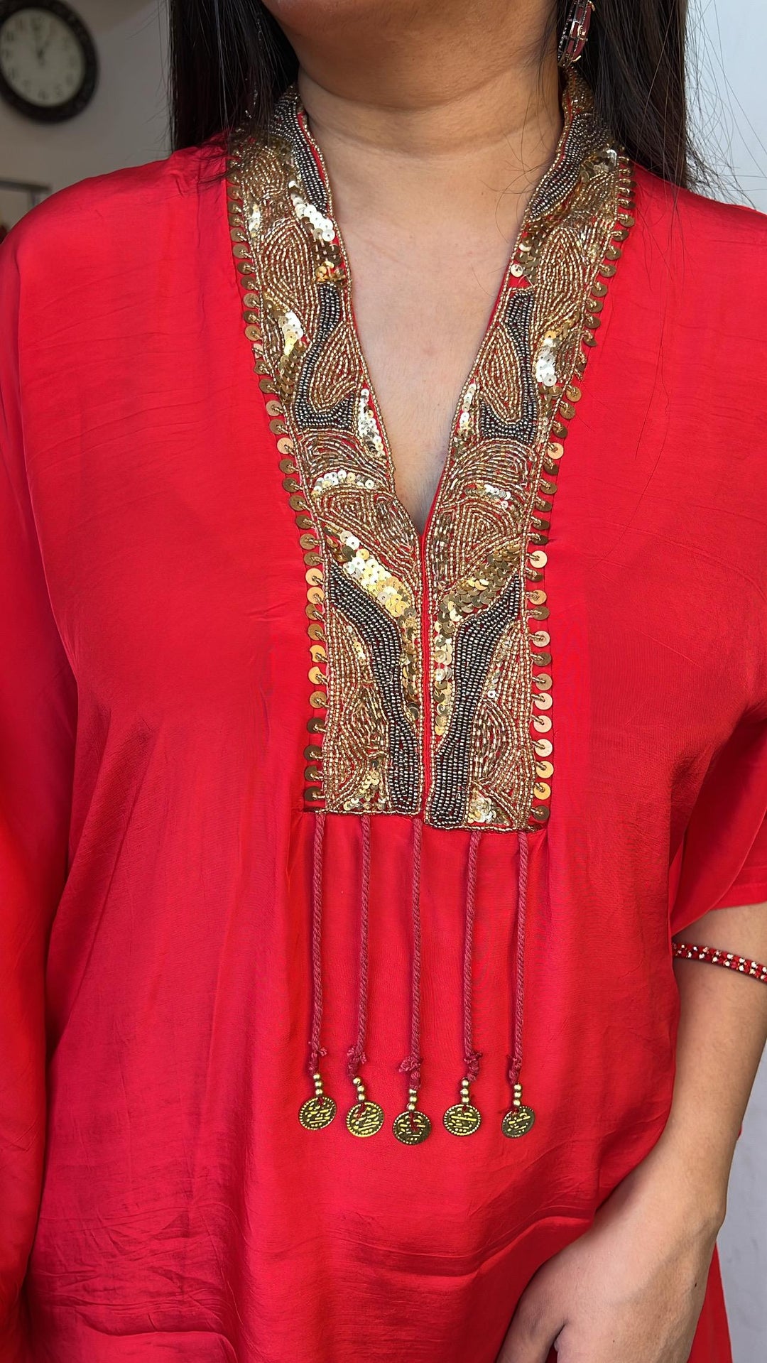 FESTIVE RED HANDWORK KAFTAN SET