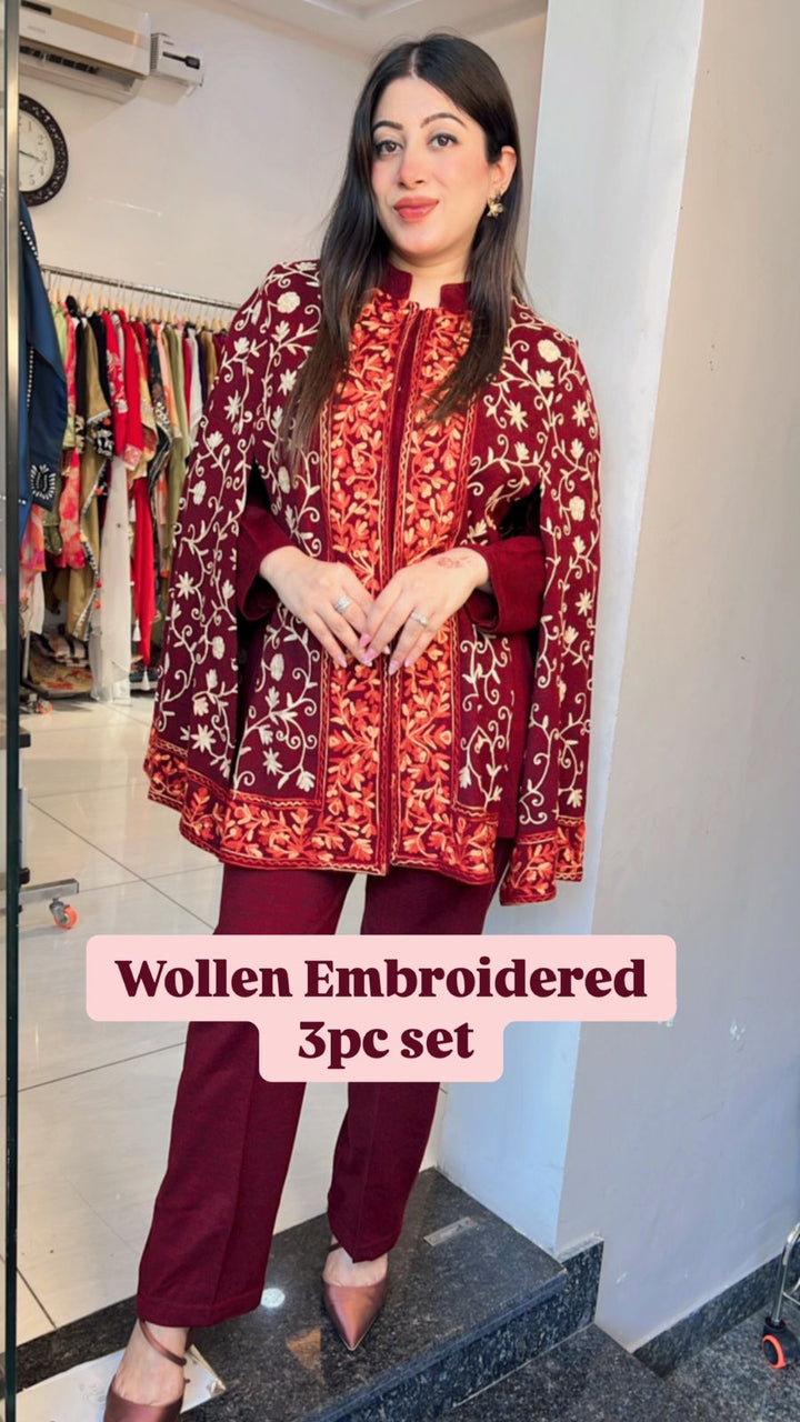 3PC WINTER EMBROIDERED CO-ORD SET