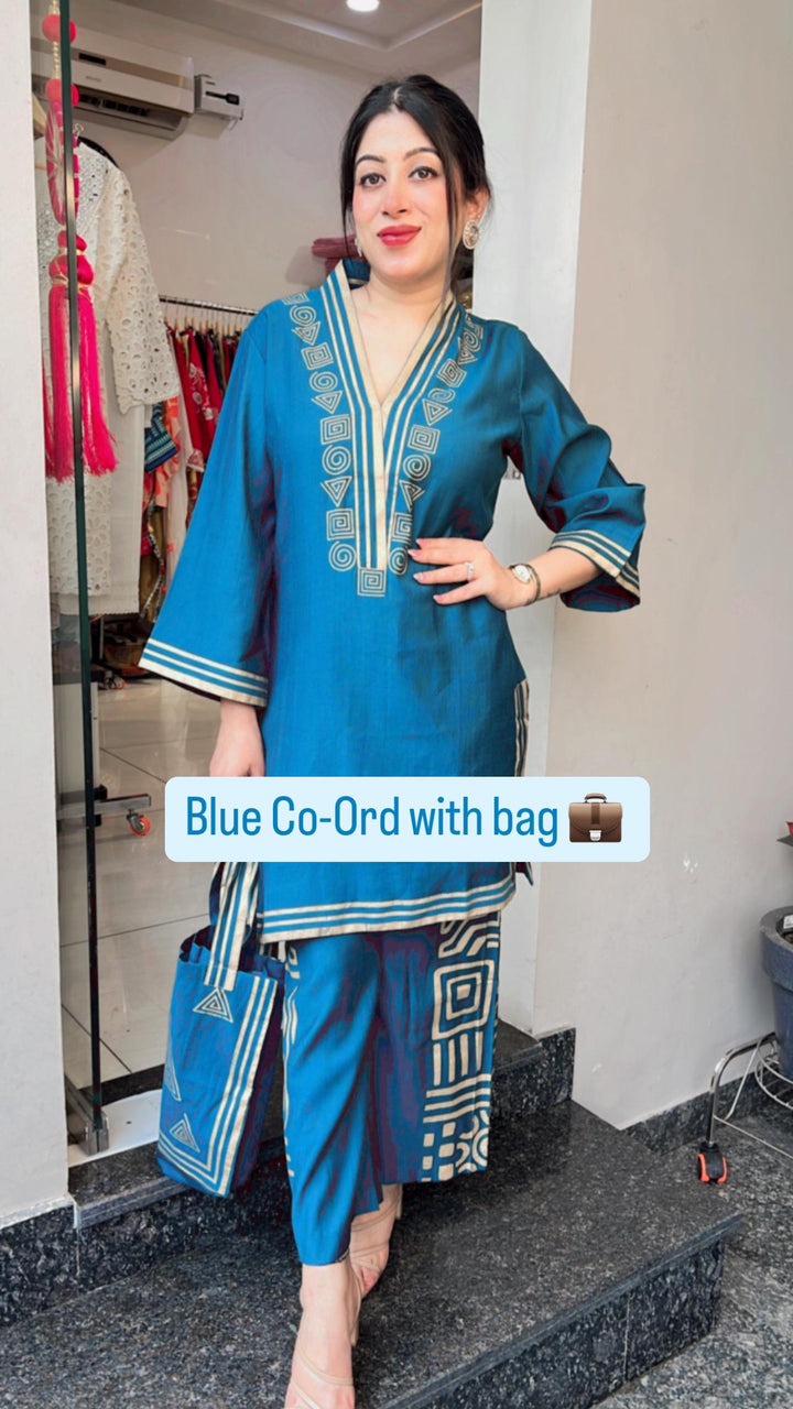 BLUE CO-ORD WITH BAG