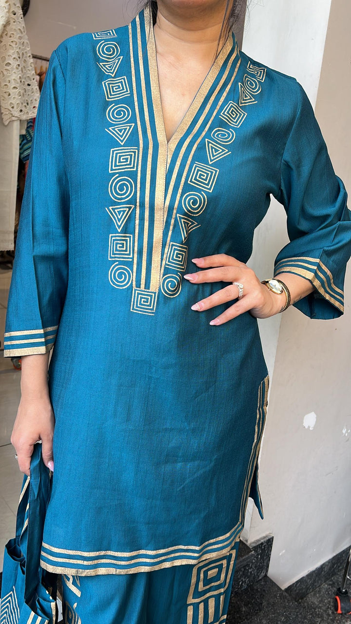 BLUE CO-ORD WITH BAG