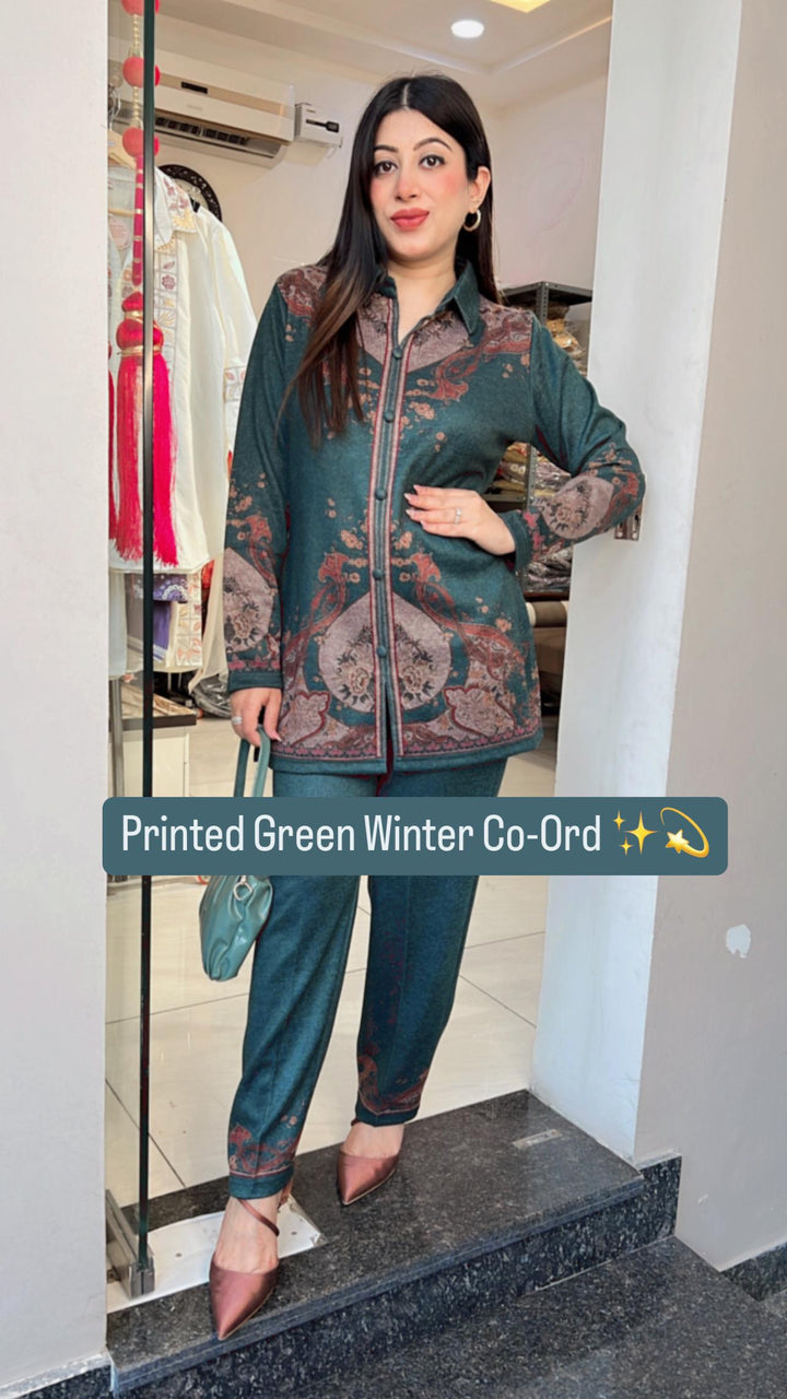 GREEN PRINTED WINTER CO-ORD