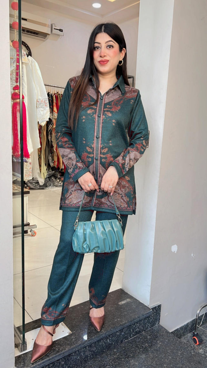 GREEN PRINTED WINTER CO-ORD
