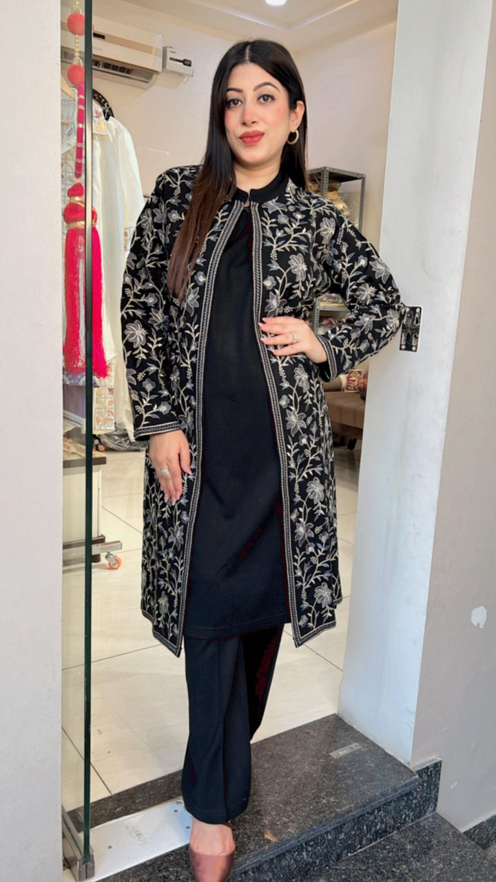 BLACK EMBROIDERED WINTER 3PC WOOLEN SET