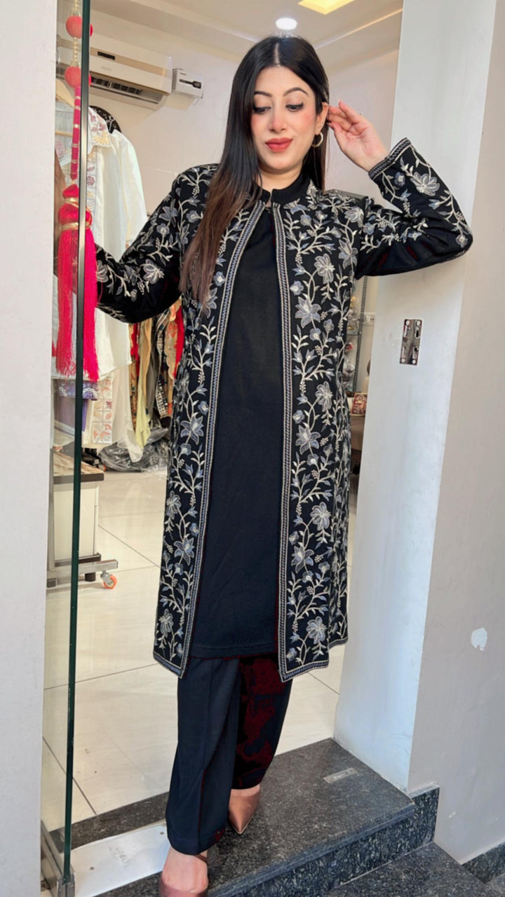 BLACK EMBROIDERED WINTER 3PC WOOLEN SET