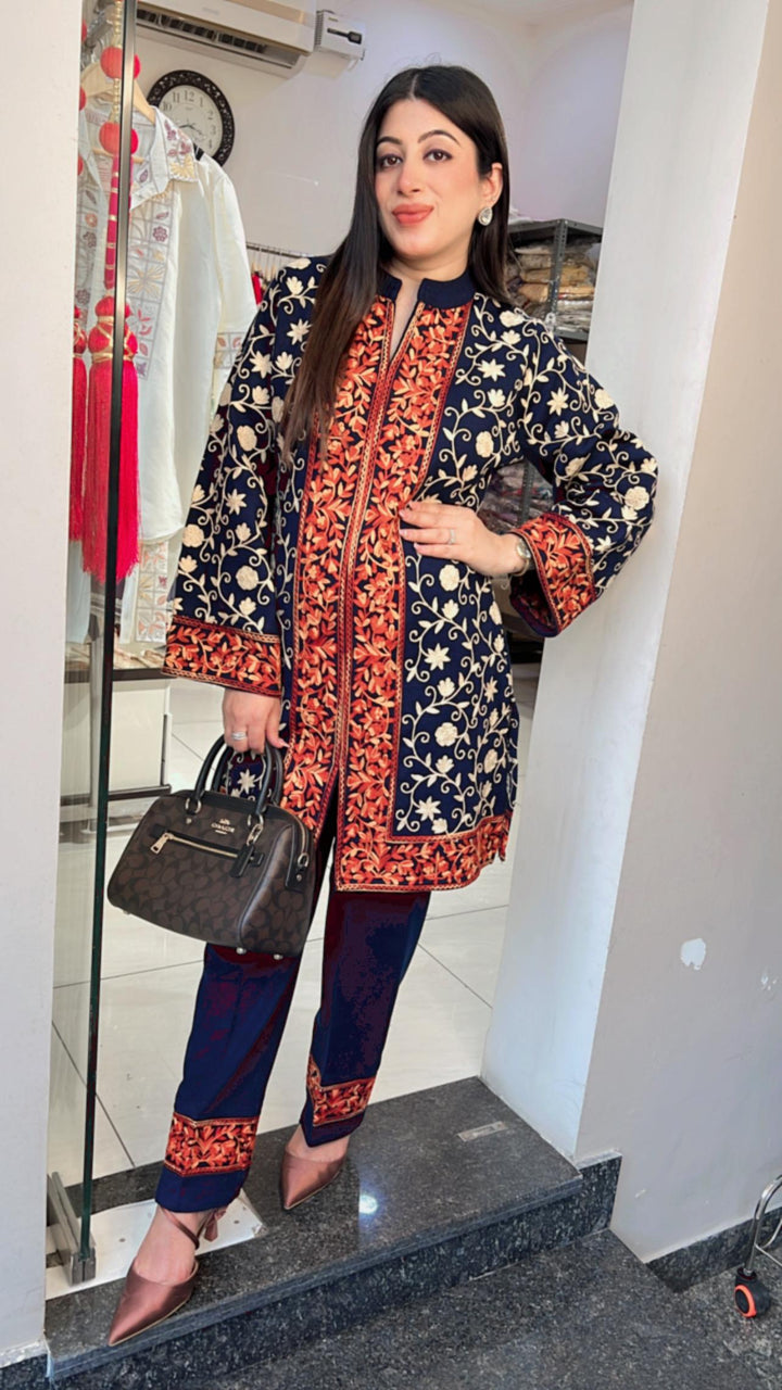 BLUE EMBROIDERED WOOLEN CO-ORD SET