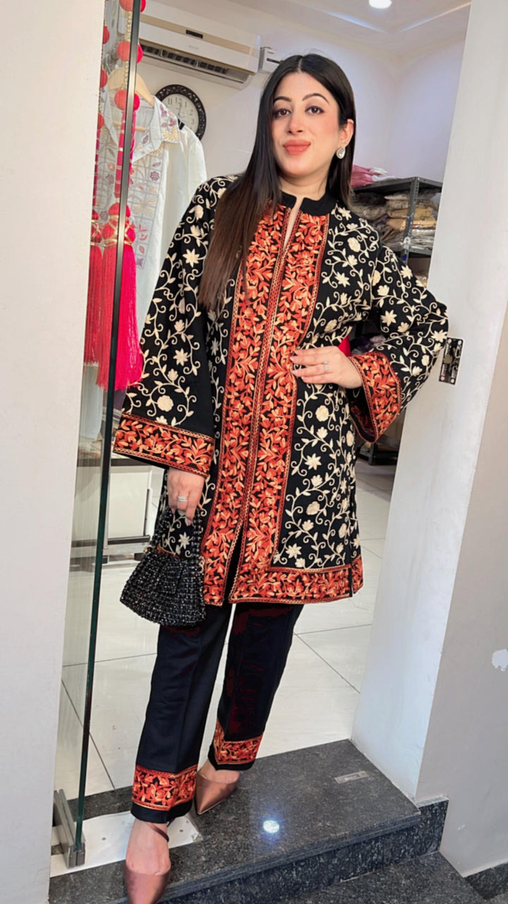 BLACK EMBROIDERED WOOLEN CO-ORD SET