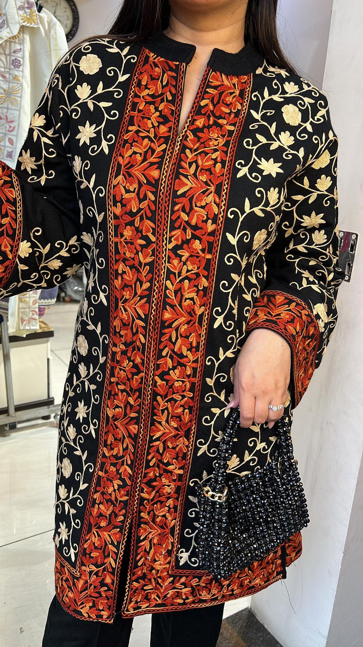 BLACK EMBROIDERED WOOLEN CO-ORD SET