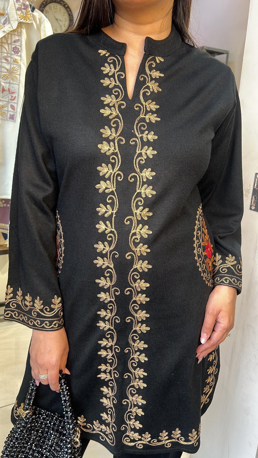 BLACK WOOLEN EMBROIDERED CO-ORD SET