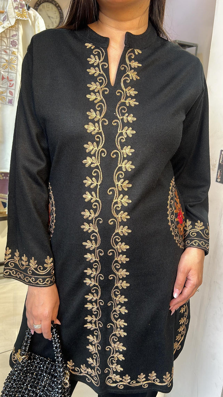 BLACK WOOLEN EMBROIDERED CO-ORD SET