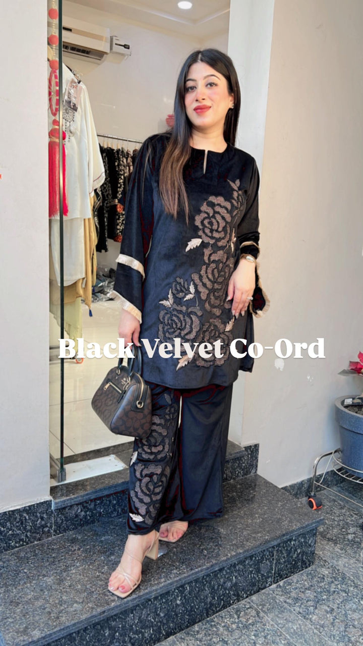 BLACK FLOWER EMBROIDERY CO-ORD