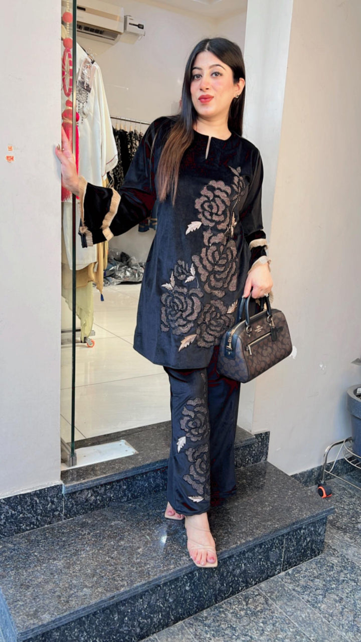 BLACK FLOWER EMBROIDERY CO-ORD