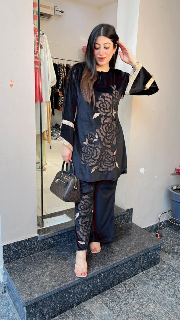 BLACK FLOWER EMBROIDERY CO-ORD