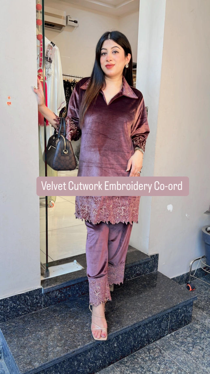 VELVET CUTWORK EMBROIDERY CO-ORD
