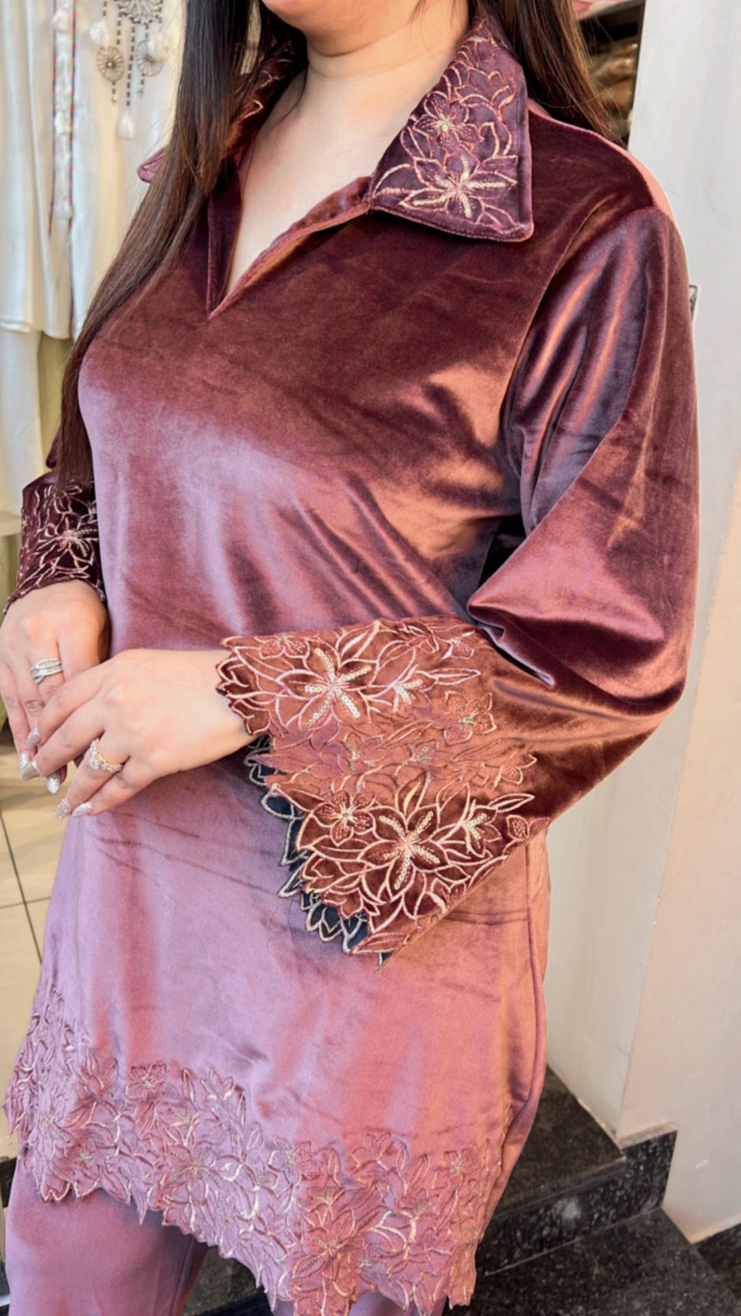 VELVET CUTWORK EMBROIDERY CO-ORD