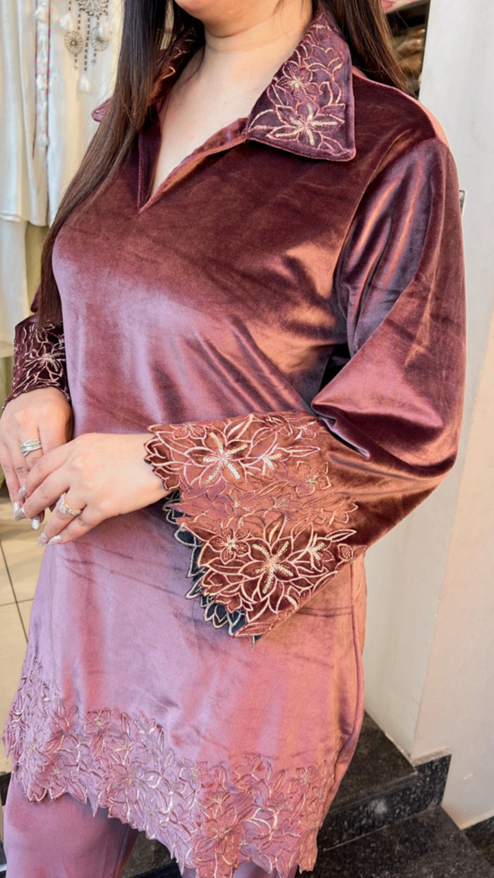 VELVET CUTWORK EMBROIDERY CO-ORD