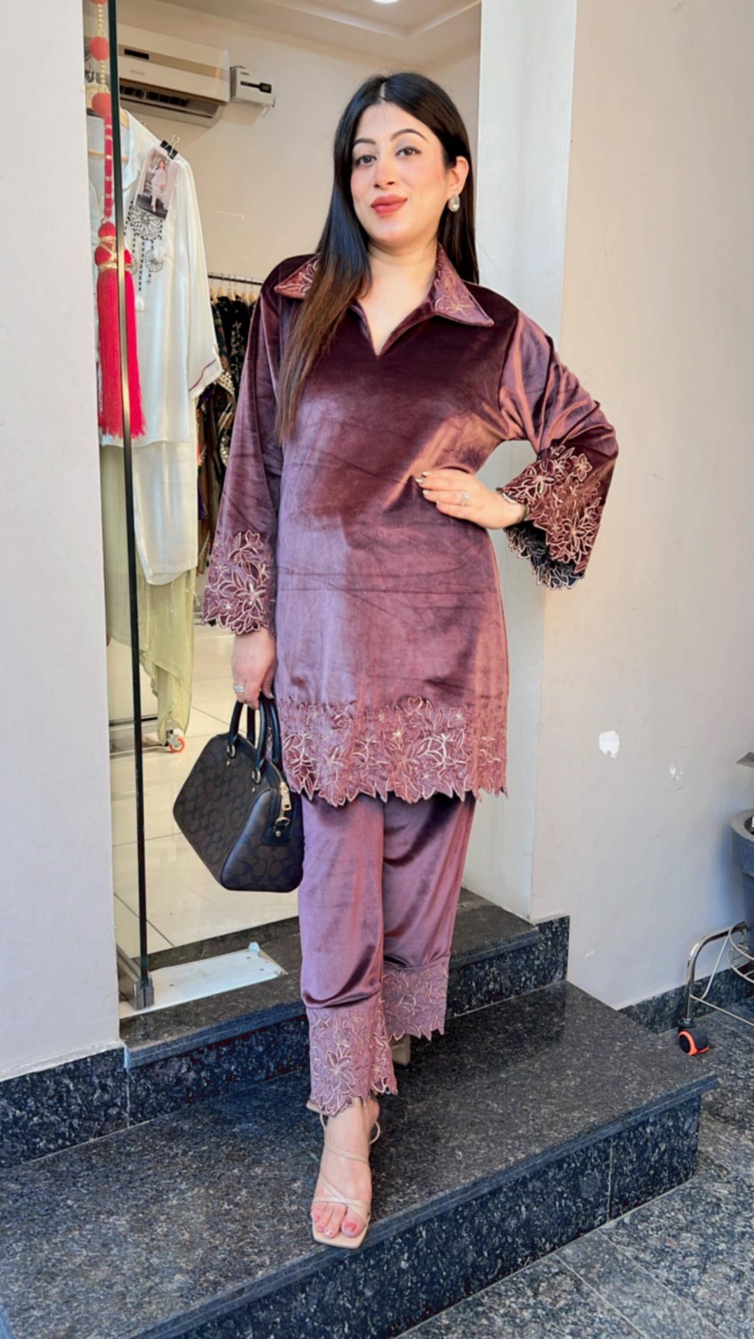 VELVET CUTWORK EMBROIDERY CO-ORD