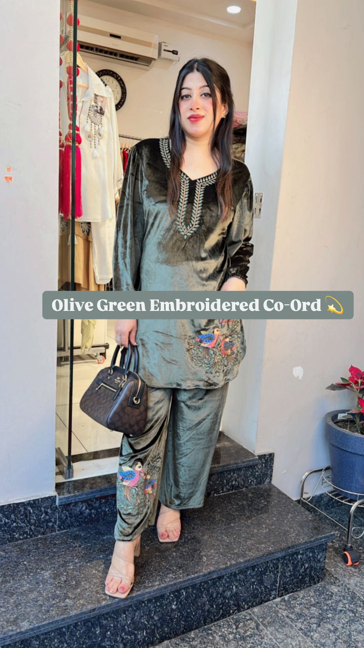 OLIVE GREEN EMBROIDERED CO-ORD