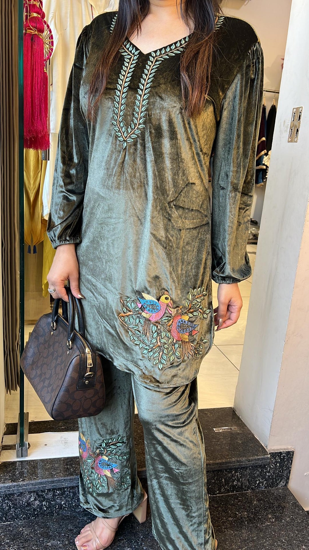 OLIVE GREEN EMBROIDERED CO-ORD