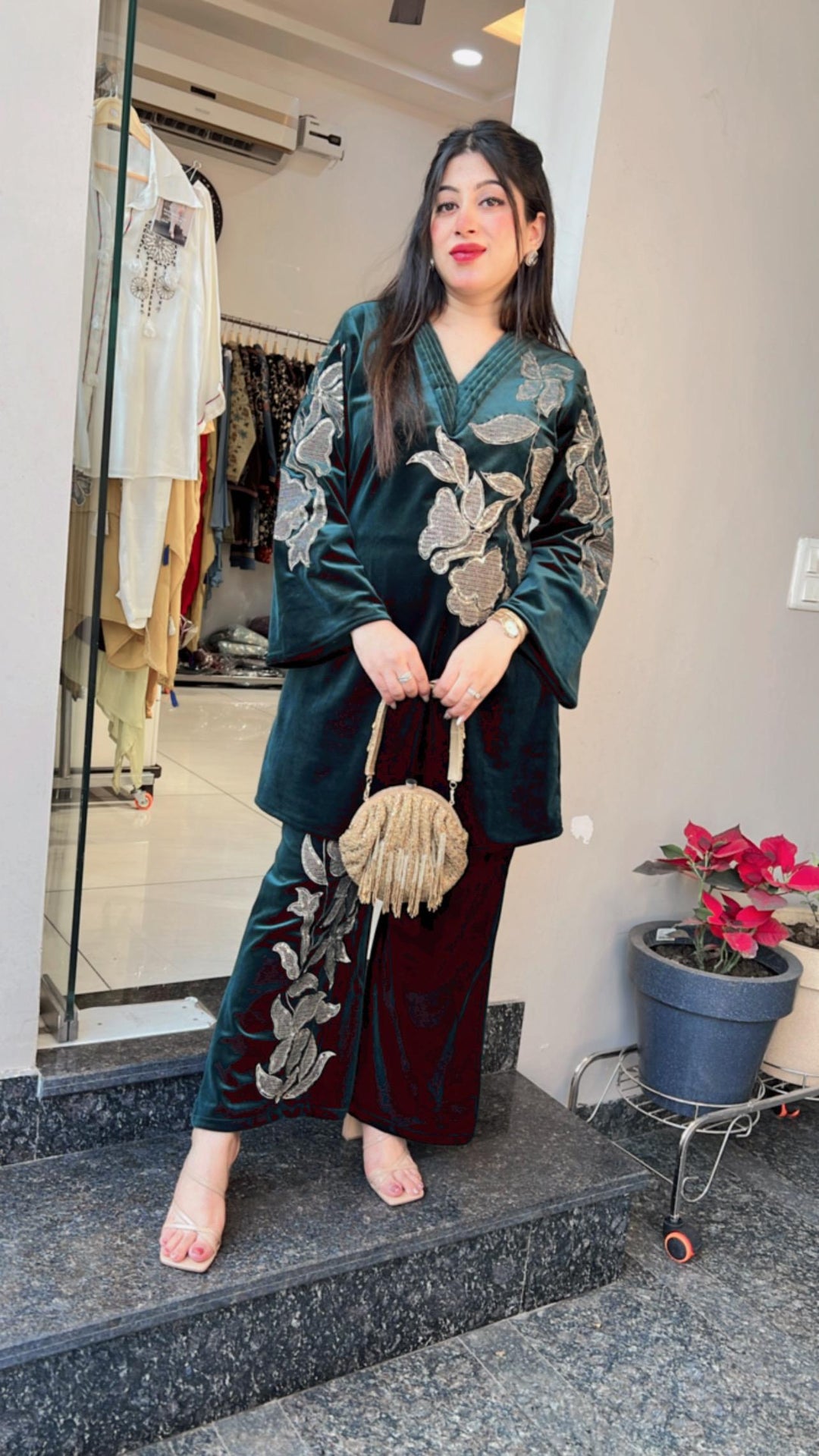 BOTTLE GREEN WINTER EMBROIDERED CO-ORD