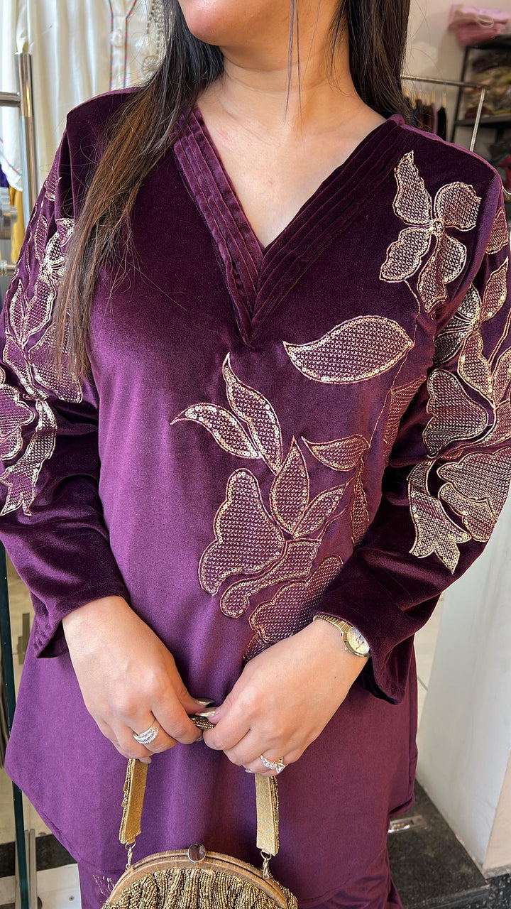 WINE WINTER EMBROIDERED CO-ORD SET