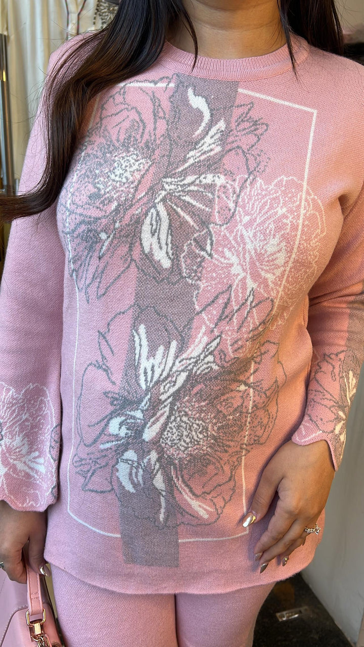FLORAL PINK KNITTED CO-ORD
