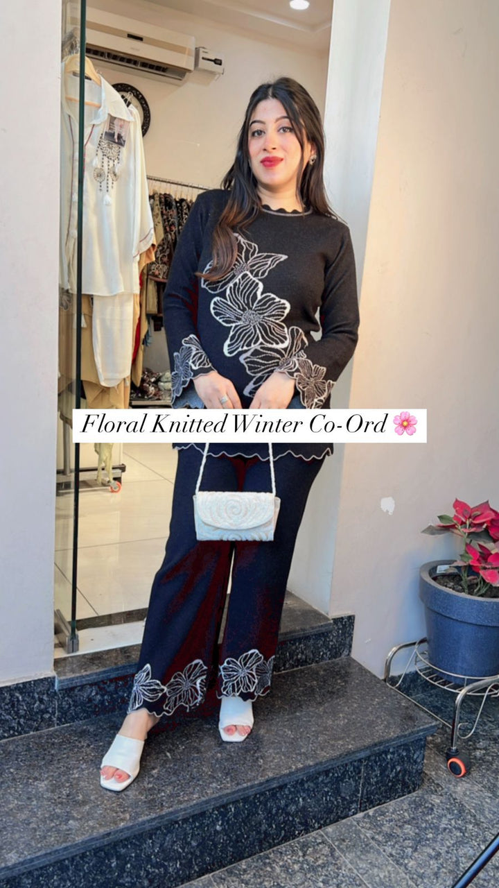 BLACK FLORAK KNITTED WINTER CO-ORD