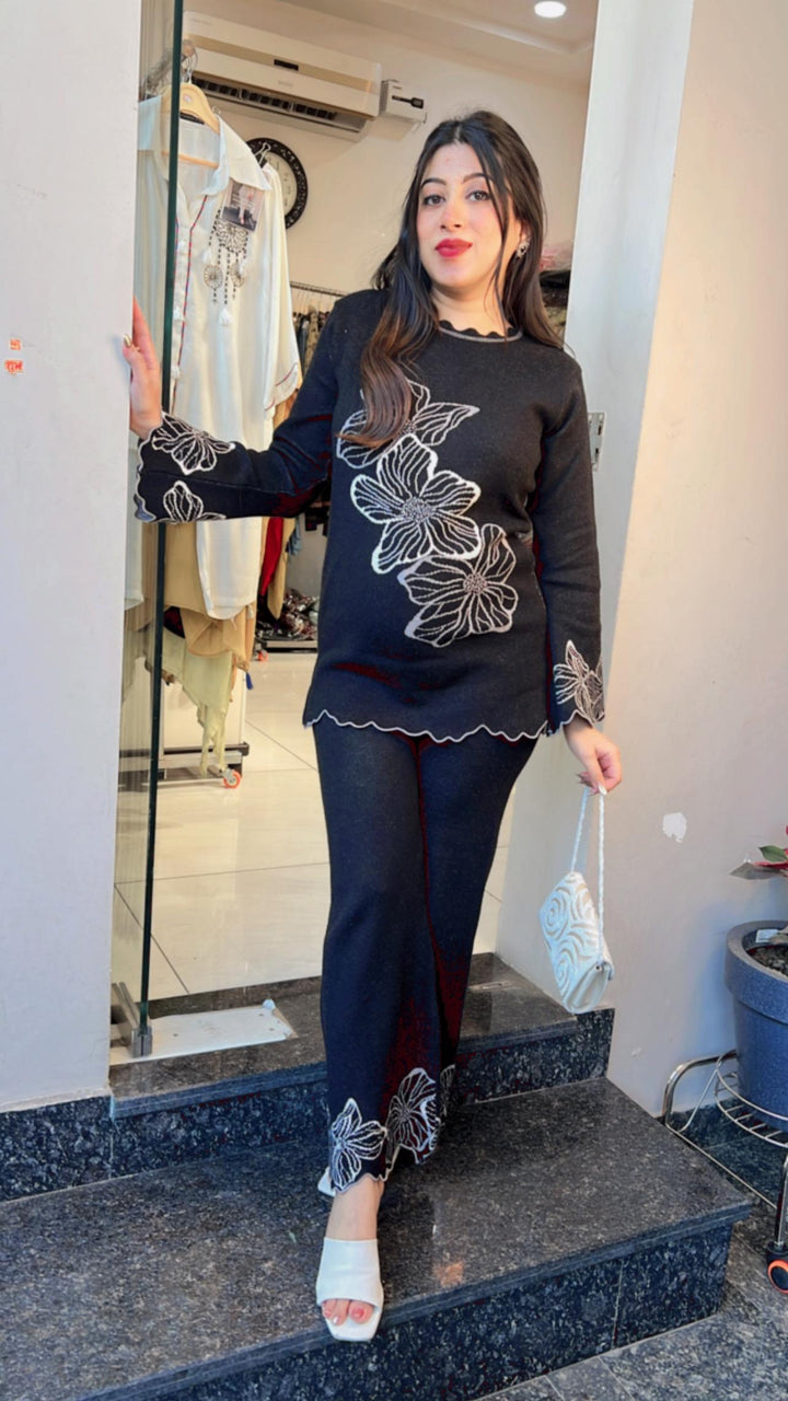 BLACK FLORAK KNITTED WINTER CO-ORD