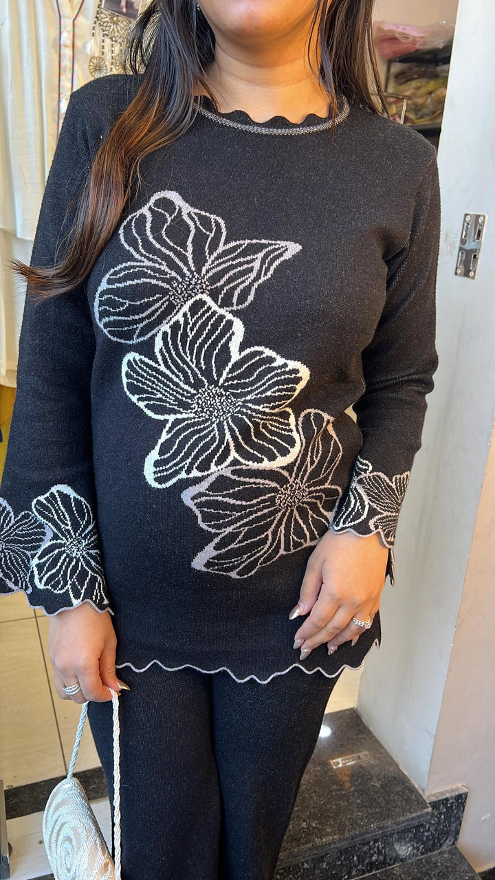 BLACK FLORAK KNITTED WINTER CO-ORD