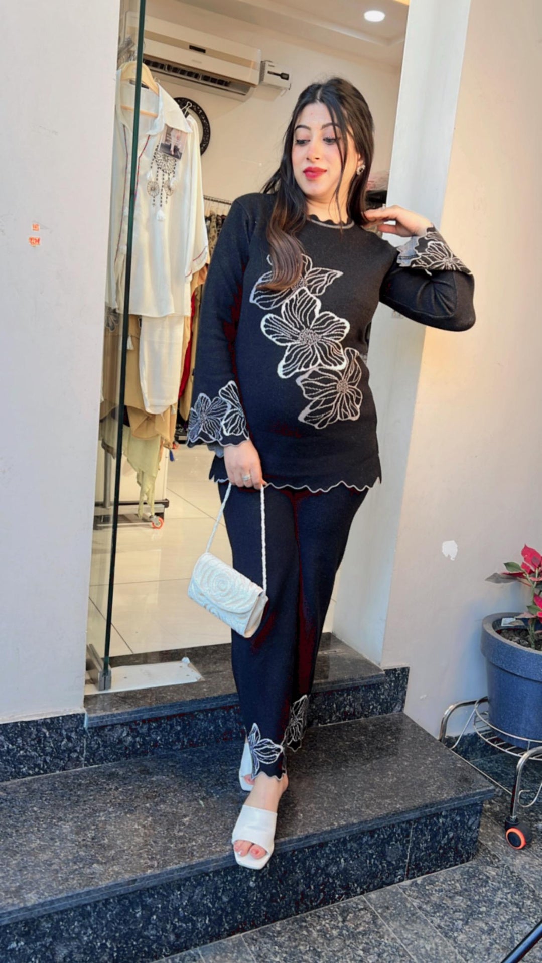 BLACK FLORAK KNITTED WINTER CO-ORD