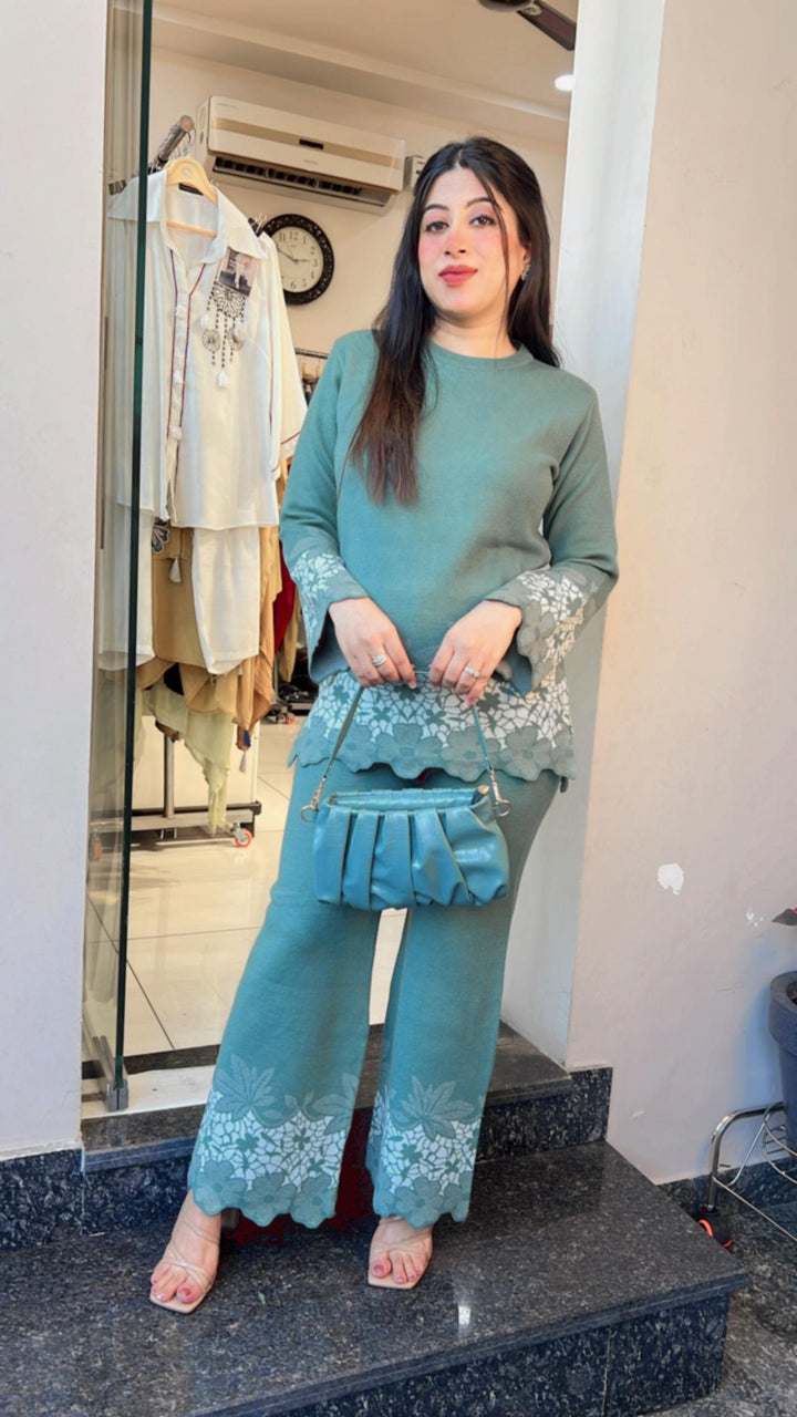 GREEN KINTTED WINTER CO-ORD