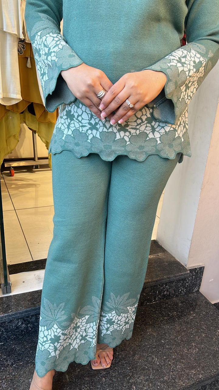 GREEN KINTTED WINTER CO-ORD