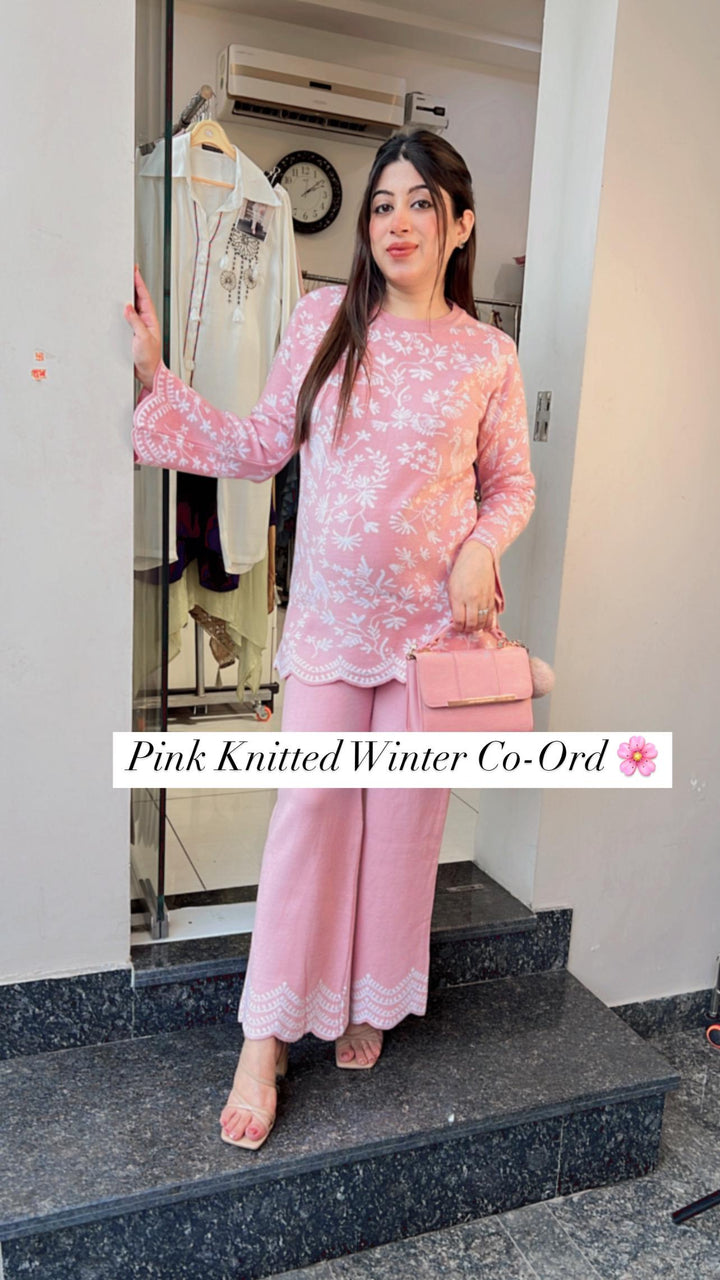 FLORAL PINK KNITTED WINTER CO-ORD