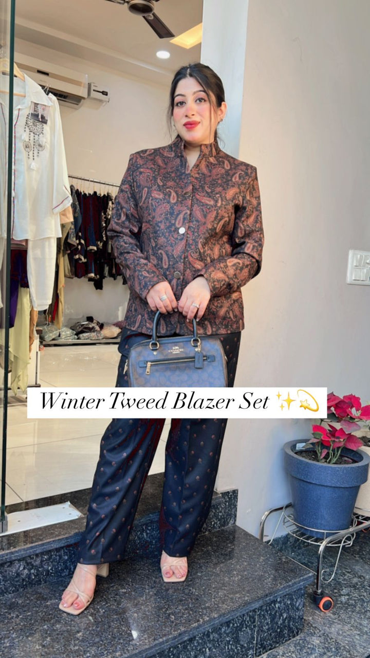 BROWN WINTER TWEED BLAZER SET
