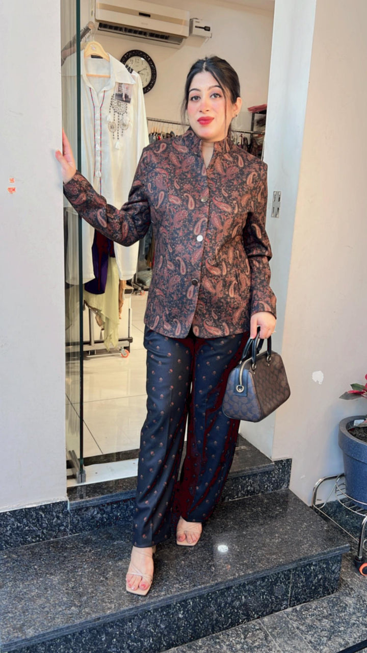 BROWN WINTER TWEED BLAZER SET