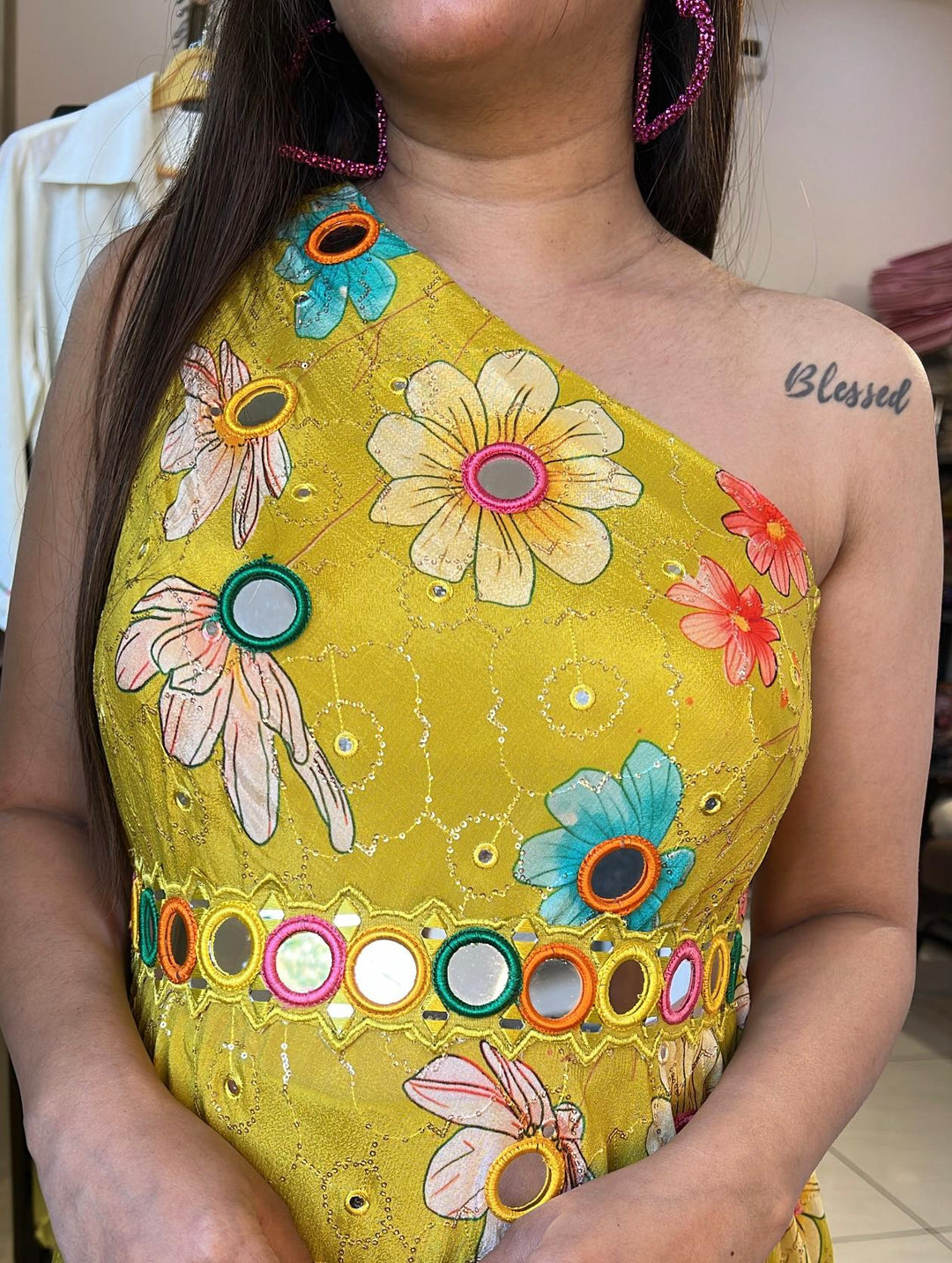 YELLOW MUSTARD INDO WESTERN SET WITH BELT