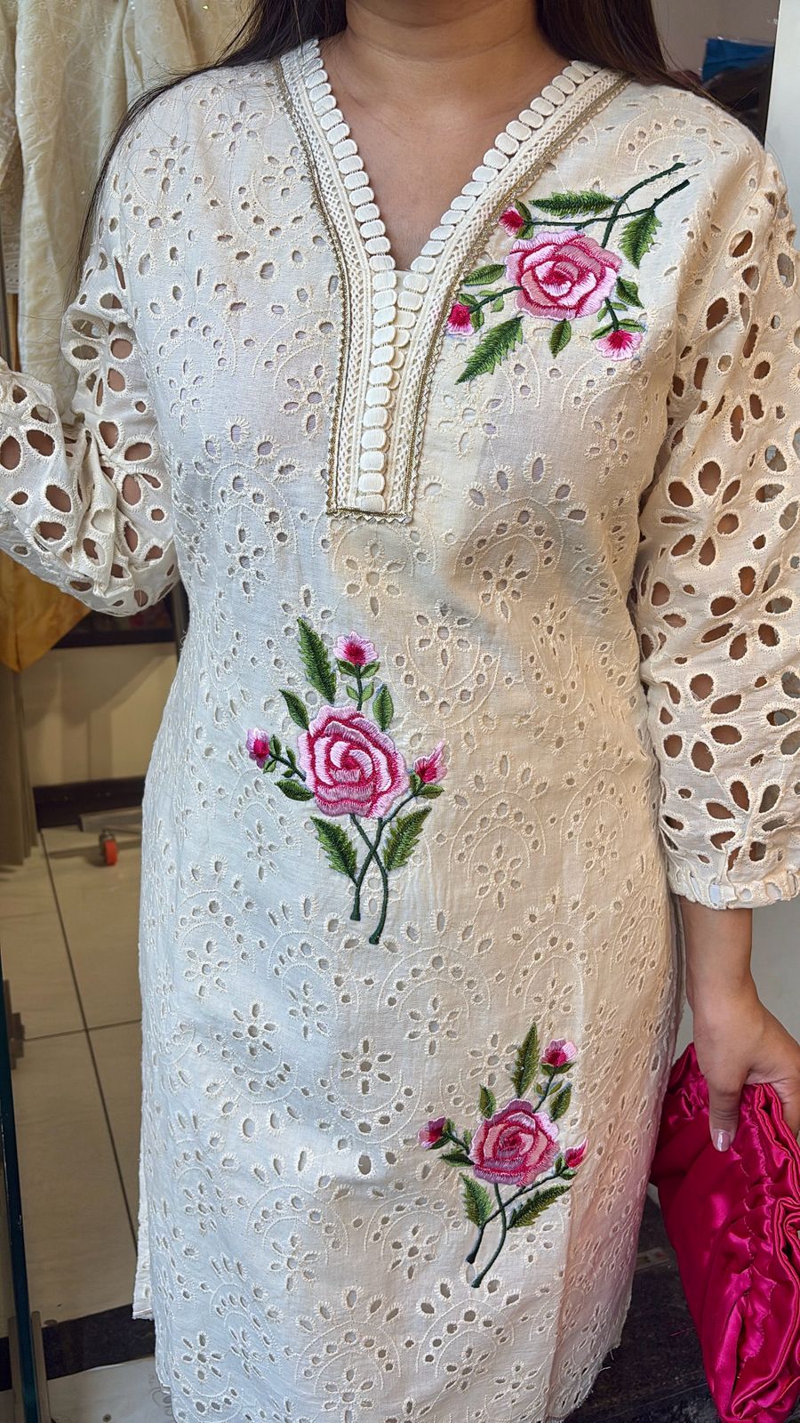 SCHHIFFLI CO-ORD WITH FLORAL EMBROIDERY