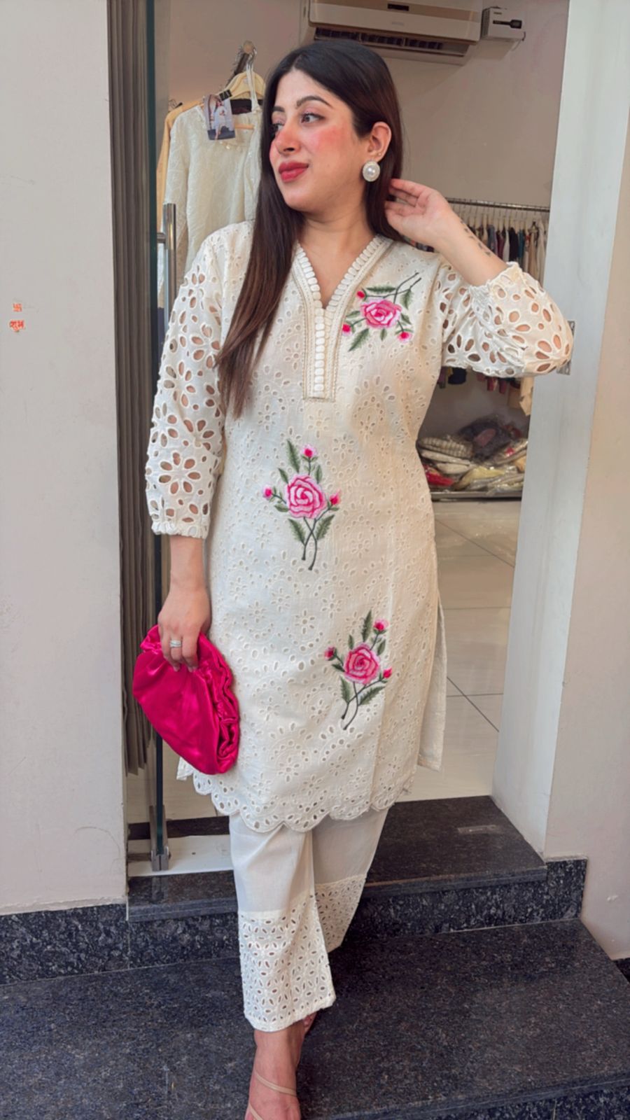 SCHHIFFLI CO-ORD WITH FLORAL EMBROIDERY
