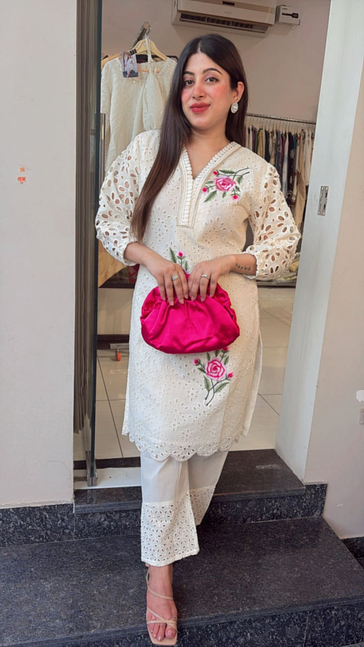 SCHHIFFLI CO-ORD WITH FLORAL EMBROIDERY
